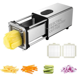 Elektrischer Pommes- & Gemüseschneider, automatischer Kartoffelschneider Edelstahl, Klingen 1/2 & 3/8 Zoll, für Kartoffeln, Zwiebeln, Gurken (Gewerbe & Haushalt)