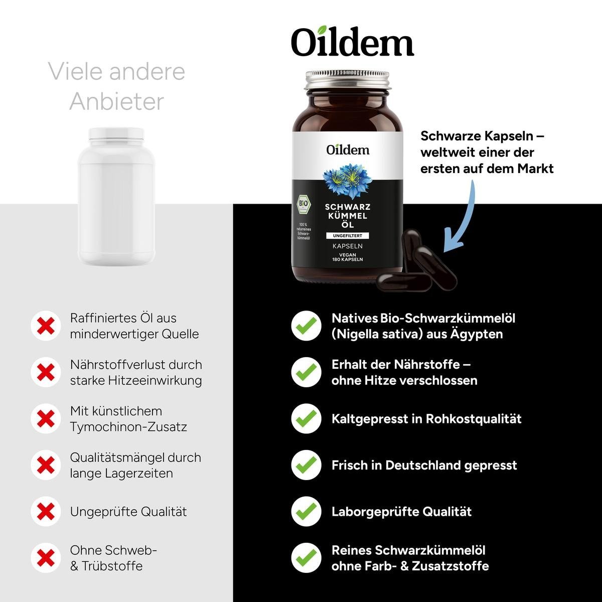 Oildem Bio Schwarzkümmelöl Kapseln vegan (ungefiltert) – Bild 2