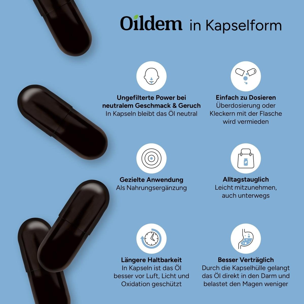 Oildem Bio Schwarzkümmelöl Kapseln vegan (ungefiltert) – Bild 3
